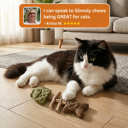 🐱 Slimoly® CatFish Blend – Natural Catnip & Silvervine Dental Chew 🐟